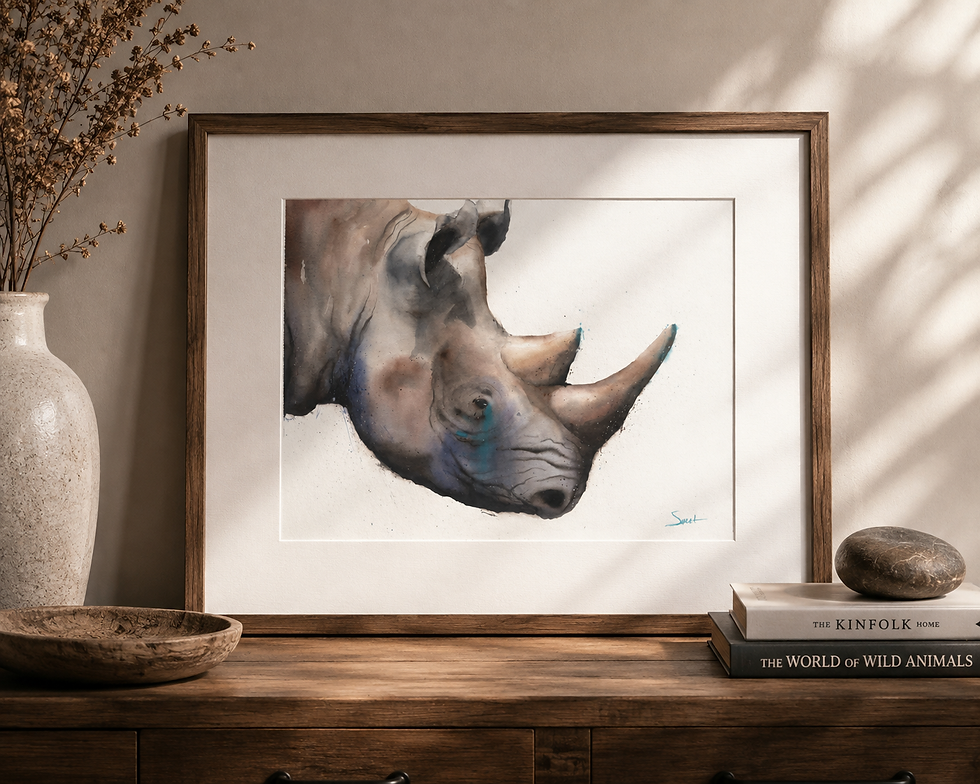 Thumbnail: Sacred White Rhino - Watercolor Animal Art Print