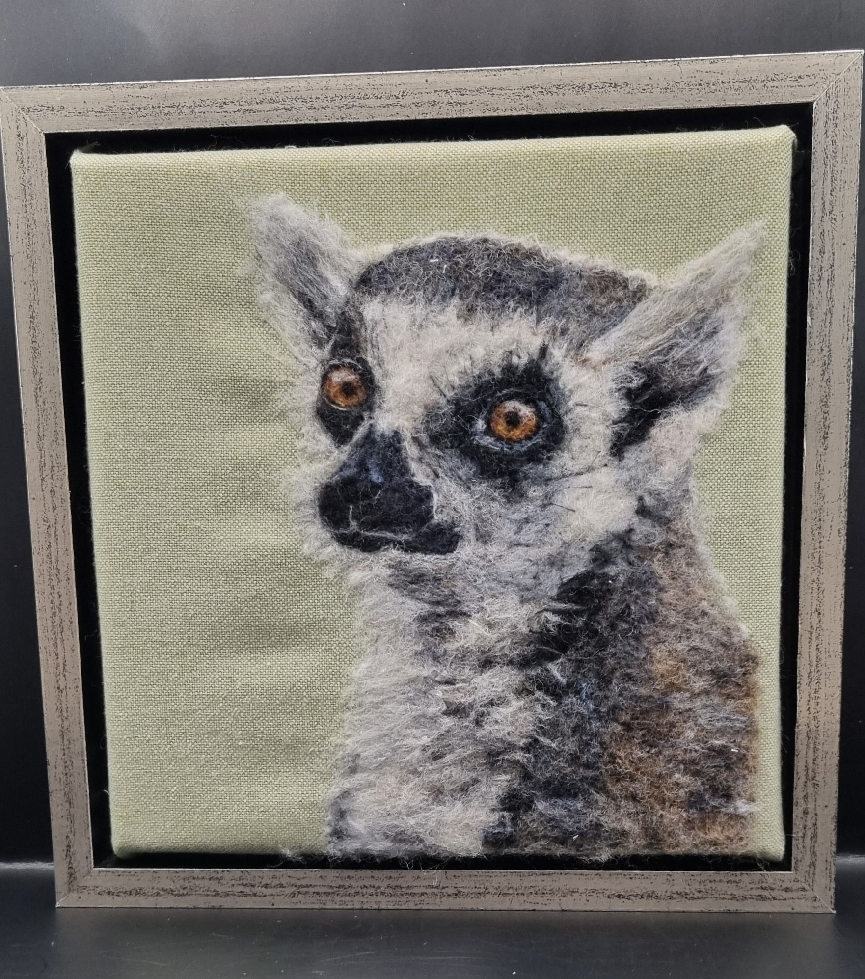 Needle felted portrait of a Lemur
