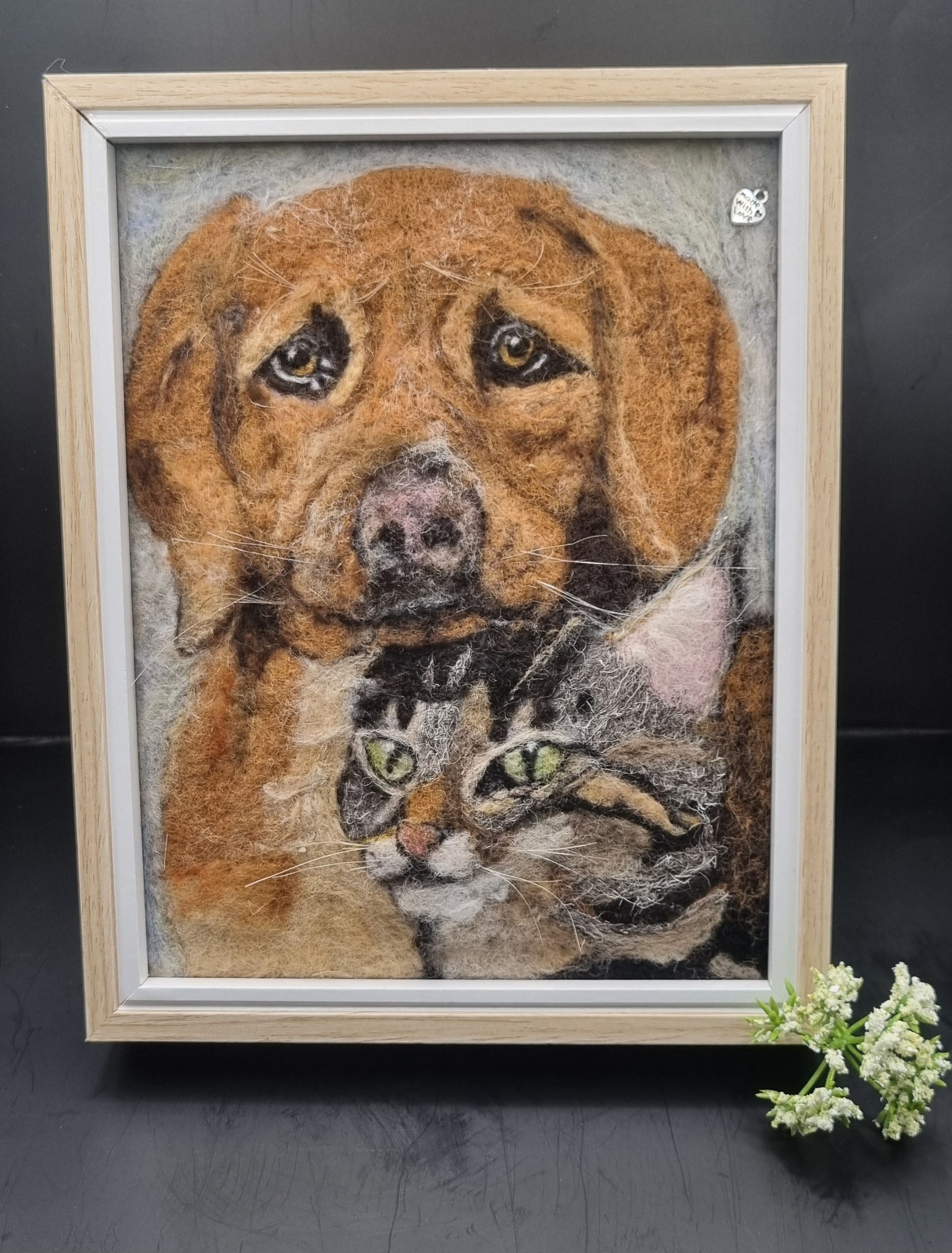 Needle felted Dog & Cat Picture