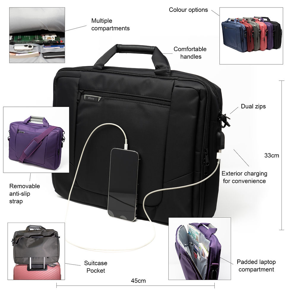 Thumbnail: Black BIZEY  Laptop  Shoulder Messenger Bag with Charging Port