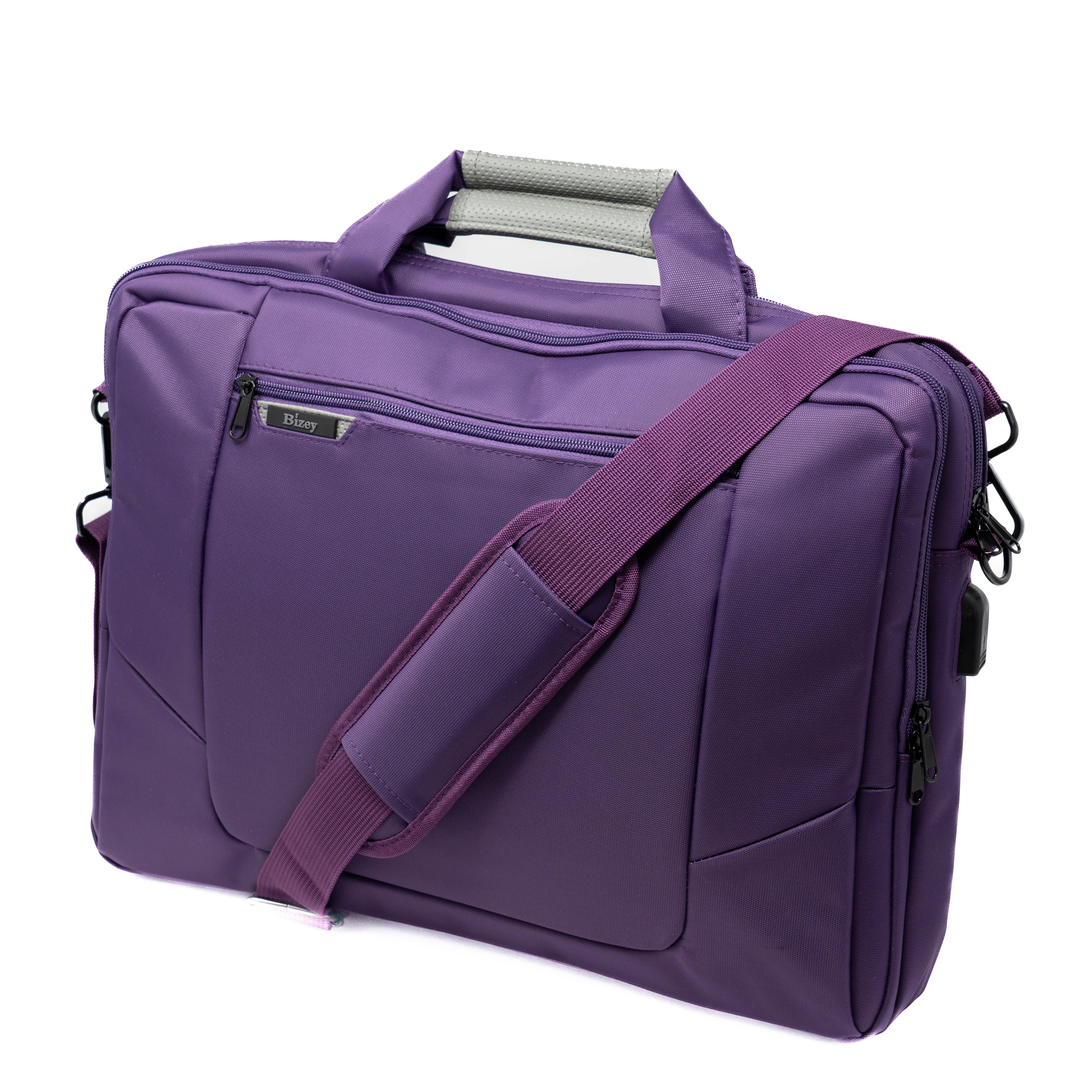Purple BIZEY Laptop Shoulder Messenger Bag with Charging Port