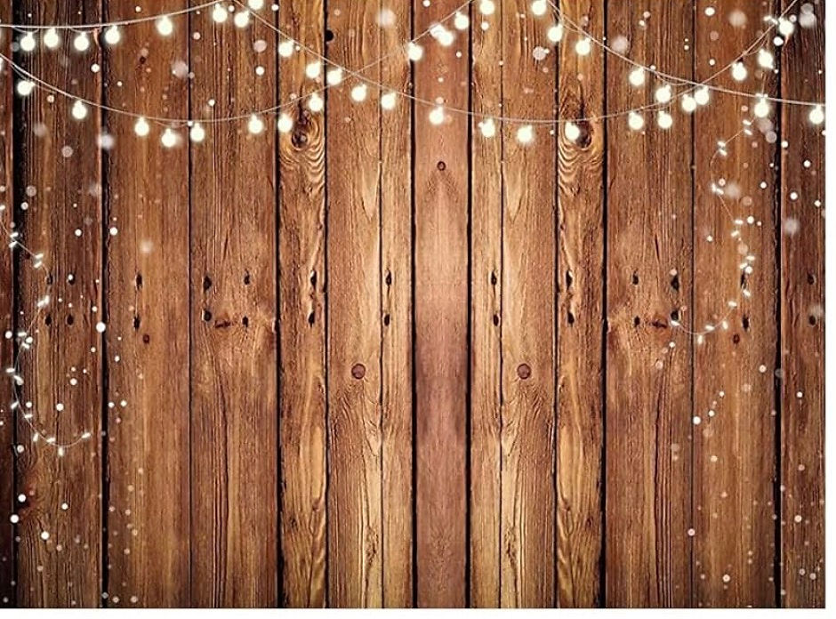 Event rental wooden wall backdrop with string lights