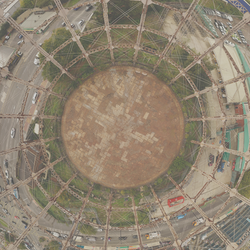 Vert. fish-eye - derelict gas-holder