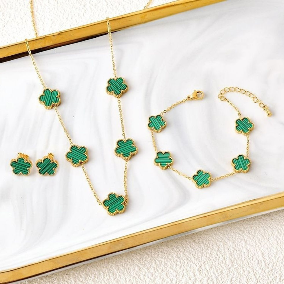 Miniatura: 3Pcs 18k Gold-Plated Five-Leaf Flower Necklace Earrings Bracelet Jewelry Set For