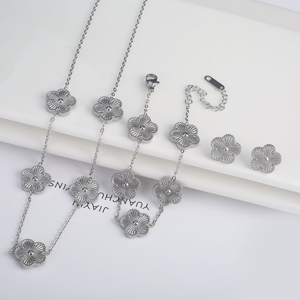 Miniatura: 3Pcs 18k Gold-Plated Five-Leaf Flower Necklace Earrings Bracelet Jewelry Set For