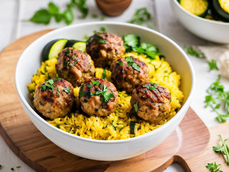 Wholesome and Flavorful Ground Chicken Herb Meatball Bowl: A Nutritious Weeknight Delight with Yellow Rice and Nutritional Facts