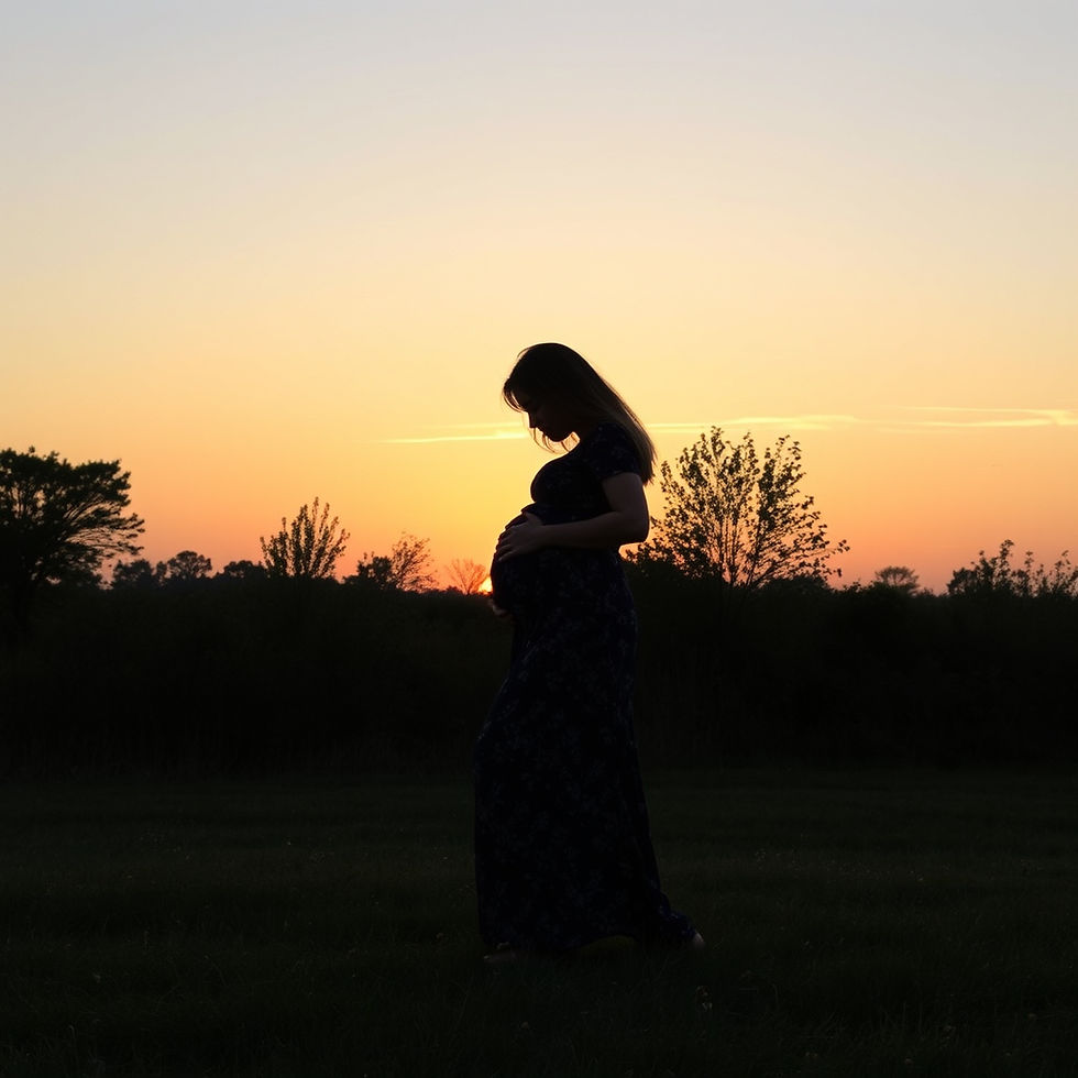 Silhouette of girl looking at her pregnant belly