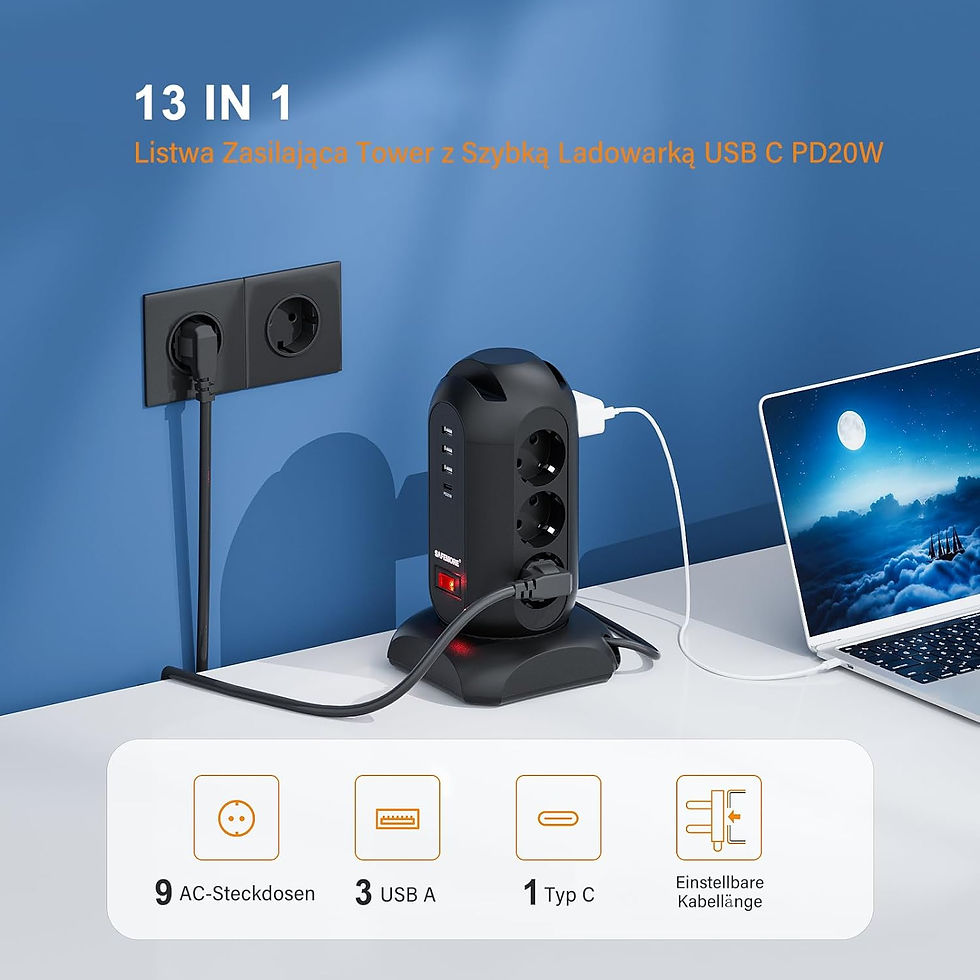 Thumbnail: Mehrfachsteckdose mit, 9 Steckdosen, 3 USB A+1 USB C(PD20W), 10A
