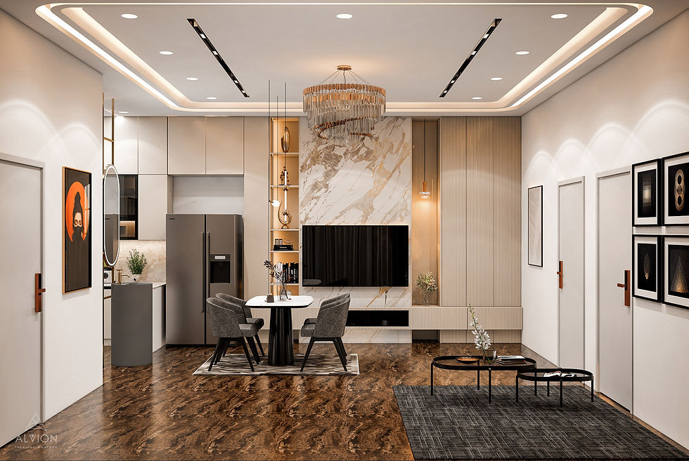 Modern open-plan living and dining area featuring luxury interior design trends.