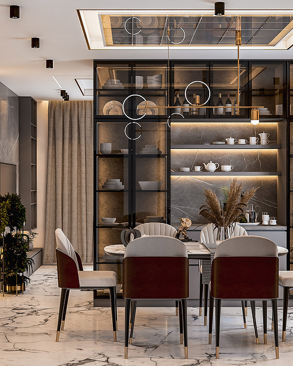 Modern dining room showcasing luxury interior design trends.