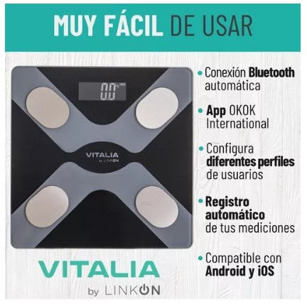Miniatura: Balanza Pesa Digital Inteligente Vitalia Bluetooth Smart App Negro