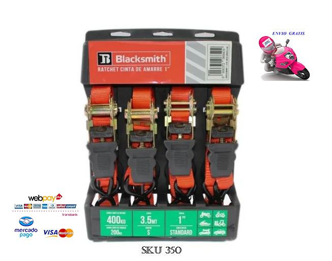 Set 4 Un. Eslinga 3,5 Mts, Carga Máxima 400 Kg. Con Rachet