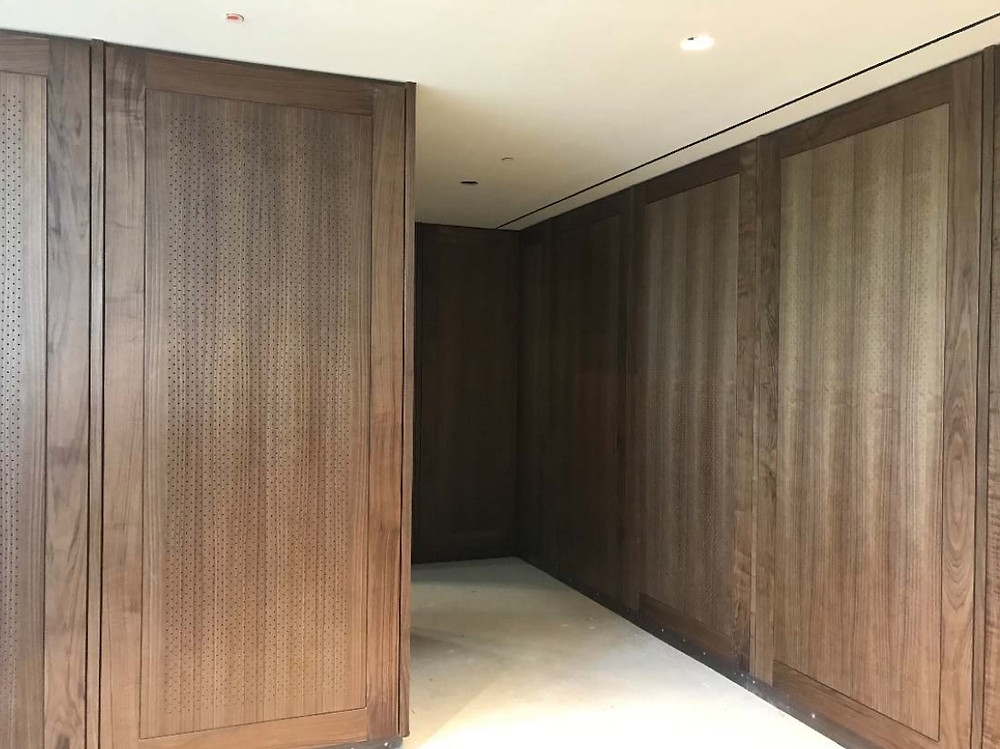 Walnut paneling in the rental space