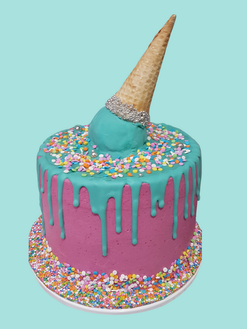 Melting ice cream cone cake