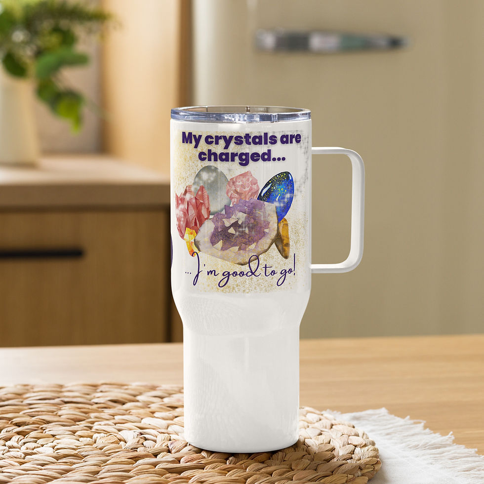 Thumbnail: Travel mug on a table in a sunny room, handle to the right