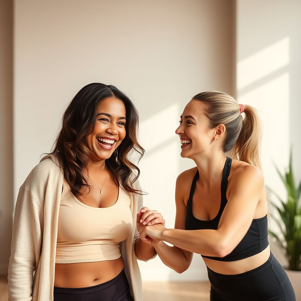 happy smiling women, fitness and health and friendship, beige and light coffee color.jpg