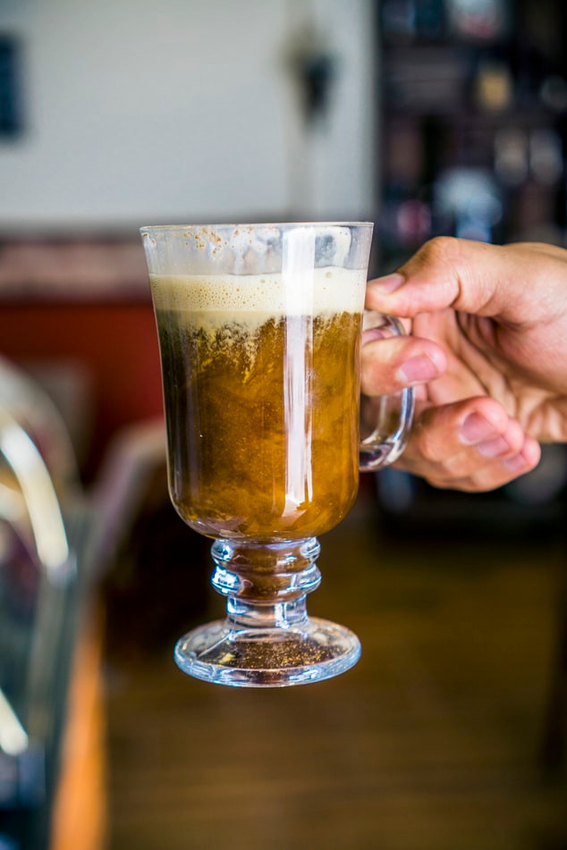 Irish coffee in a glass cup