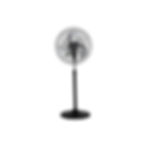 A black Stand fan with a circular metal grill and three blades stands on a white background, highlighting its modern design.