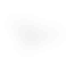 A white three-blade ceiling fan with a round central motor housing and gold accent rings.