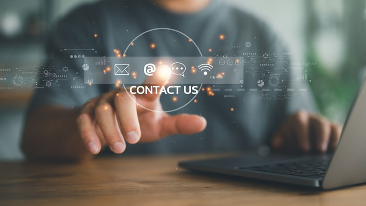 Contact us or Customer support hotline people connect. Businessman using a laptop and touc