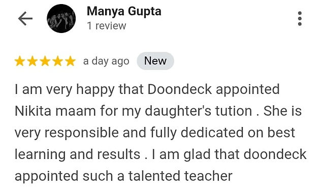 Doondeck Tutor Nikita feedback from Parents perspective