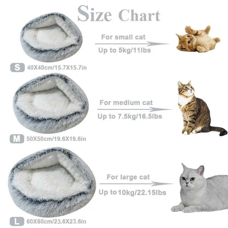 Thumbnail: Winter Long Plush Cat Bed Round
