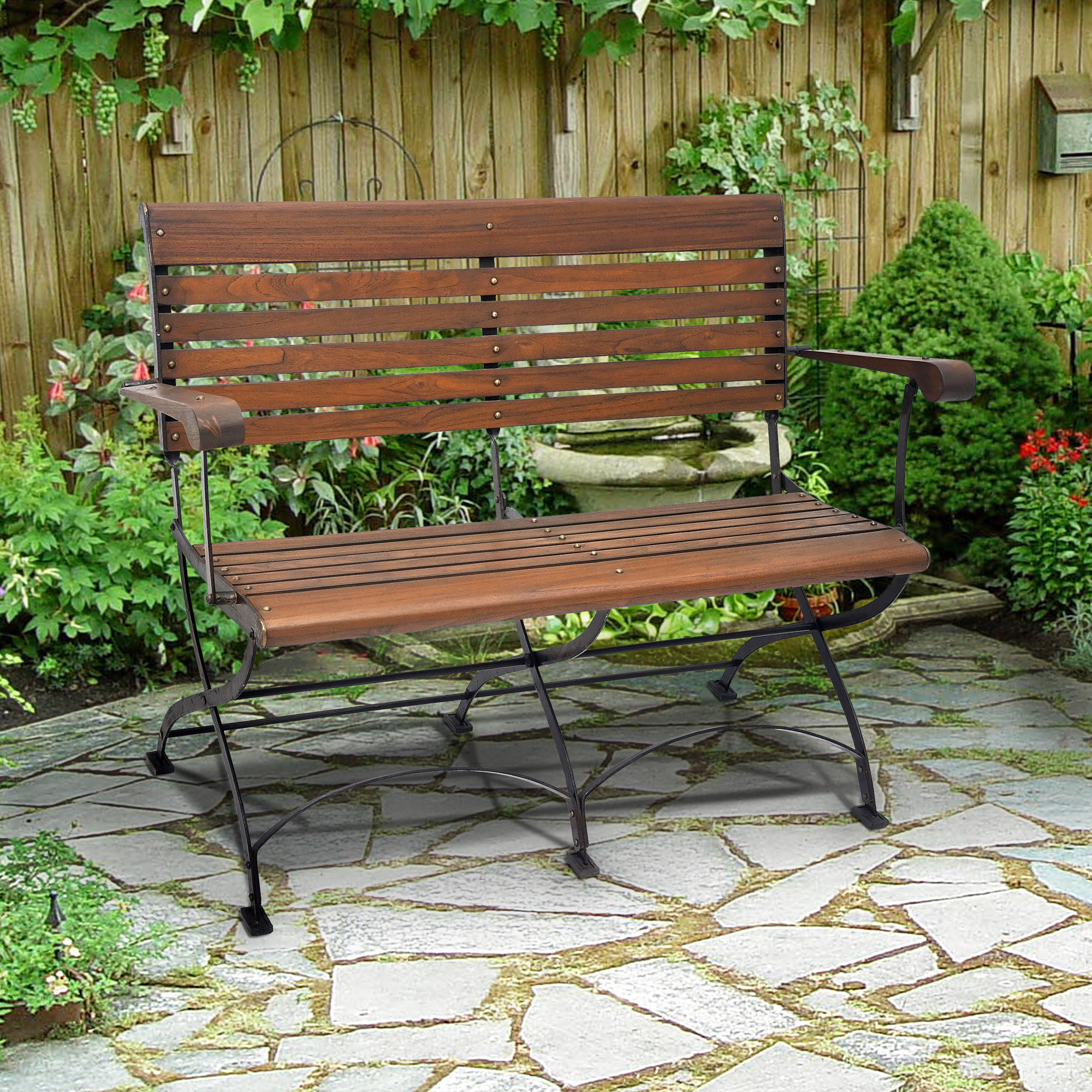 IRT005 - Toscana Iron & Teak Folding Bench
