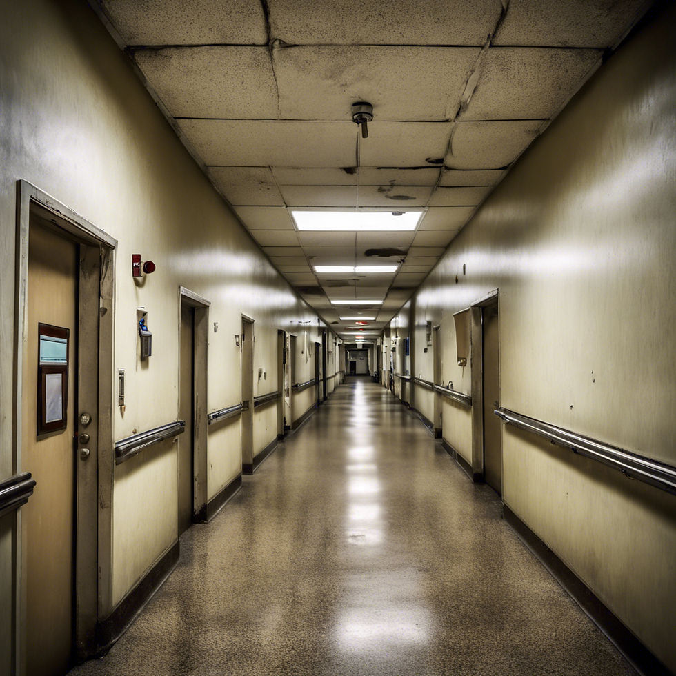 The hallway of a hospital with its lights on.jpg