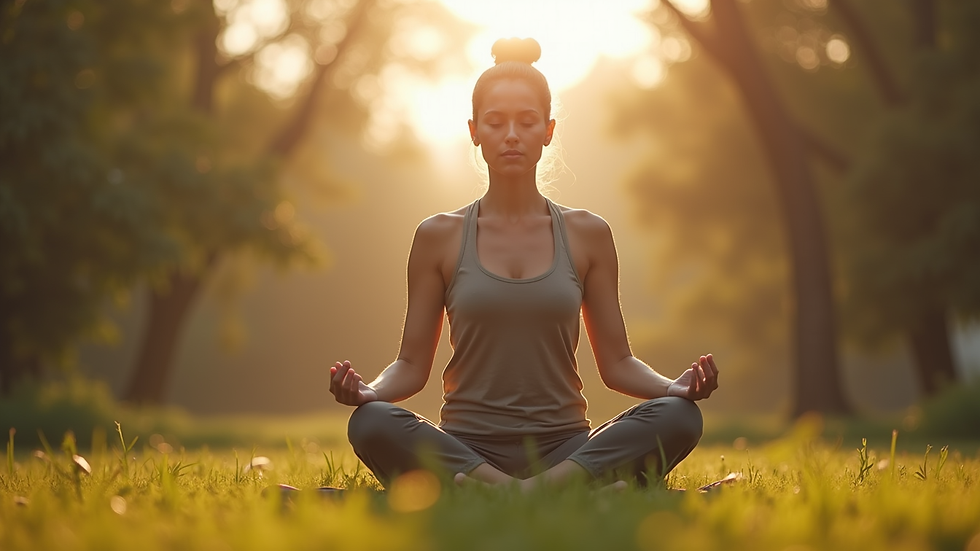 Close-up view of a person practicing deep breathing in a serene outdoor setting