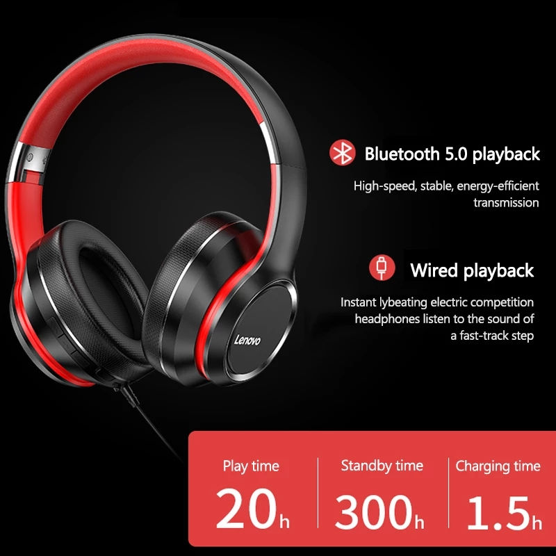 Thumbnail: Lenovo HD200 Bluetooth Earphones Over-ear Foldable Computer Wireless Headphones 
