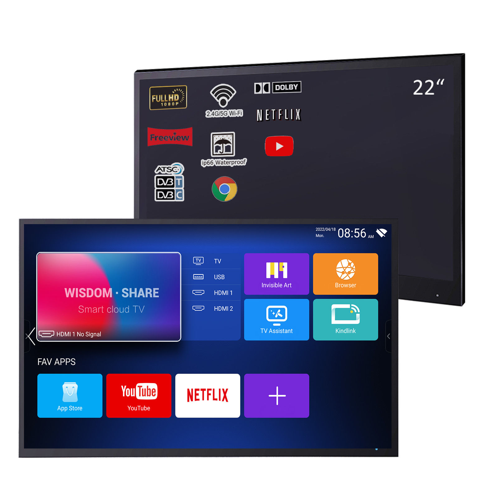 Souria 22.1 inches Smart Black Color Waterproof Bathroom LED TV for Luxury Hotel