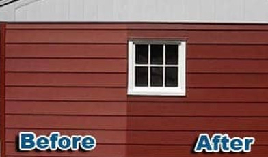 Aluminum siding half restored with Everbrite Coating