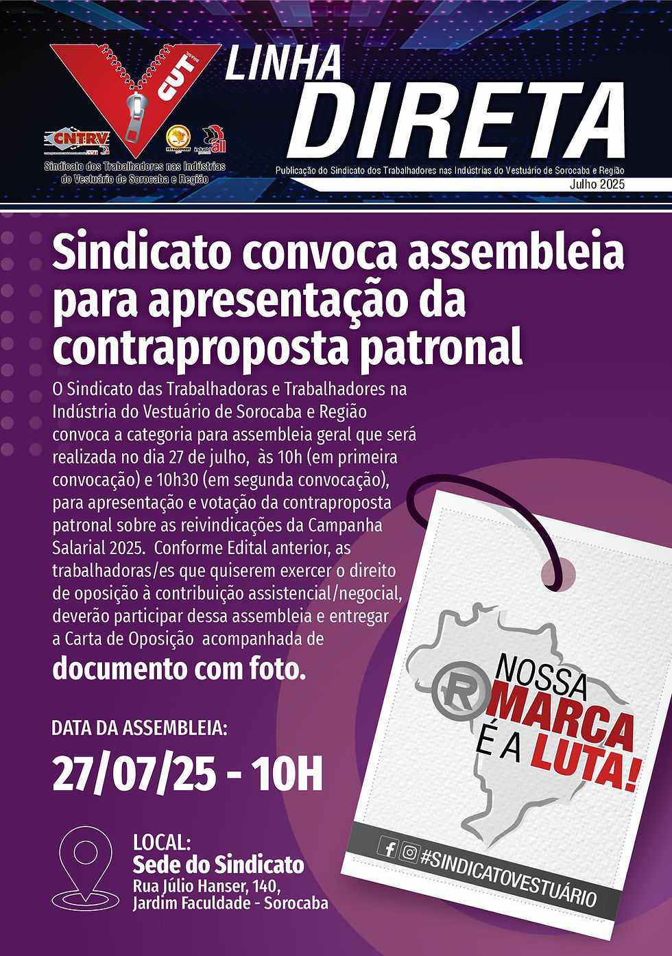 Boletim está sendo distribuído nas fábricas