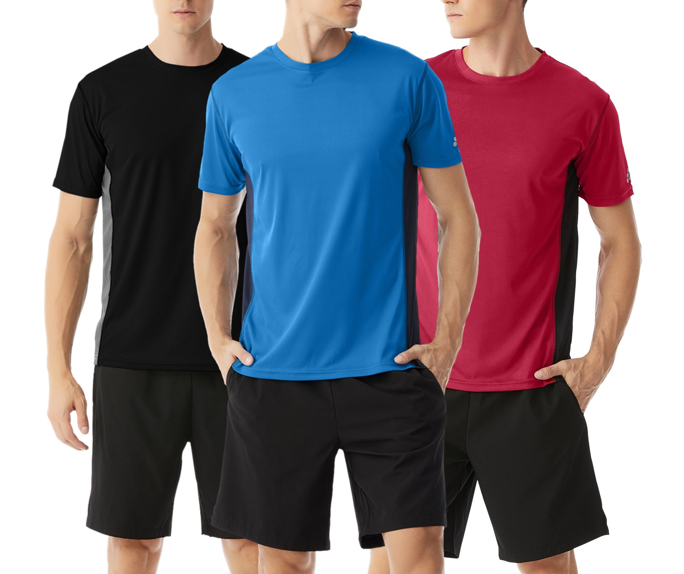 Men's 3 Pack Quick Dry T Shirts for Men, Panelled Color Block Active T-Shirts