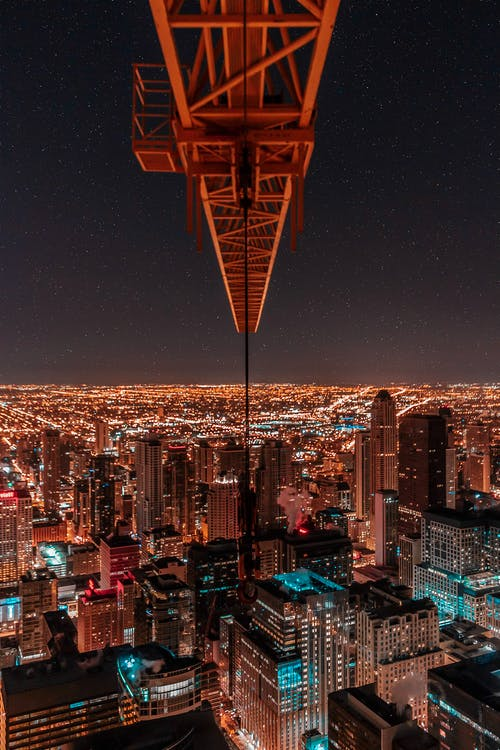 a crane over buildings