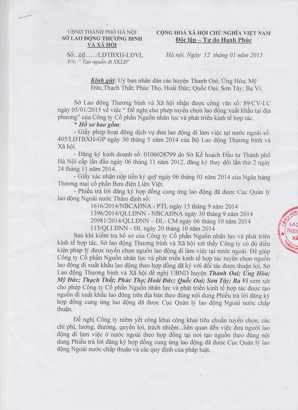 CÔNG VĂN CỦA SỞ HÀ NỘI (LẦN 1)