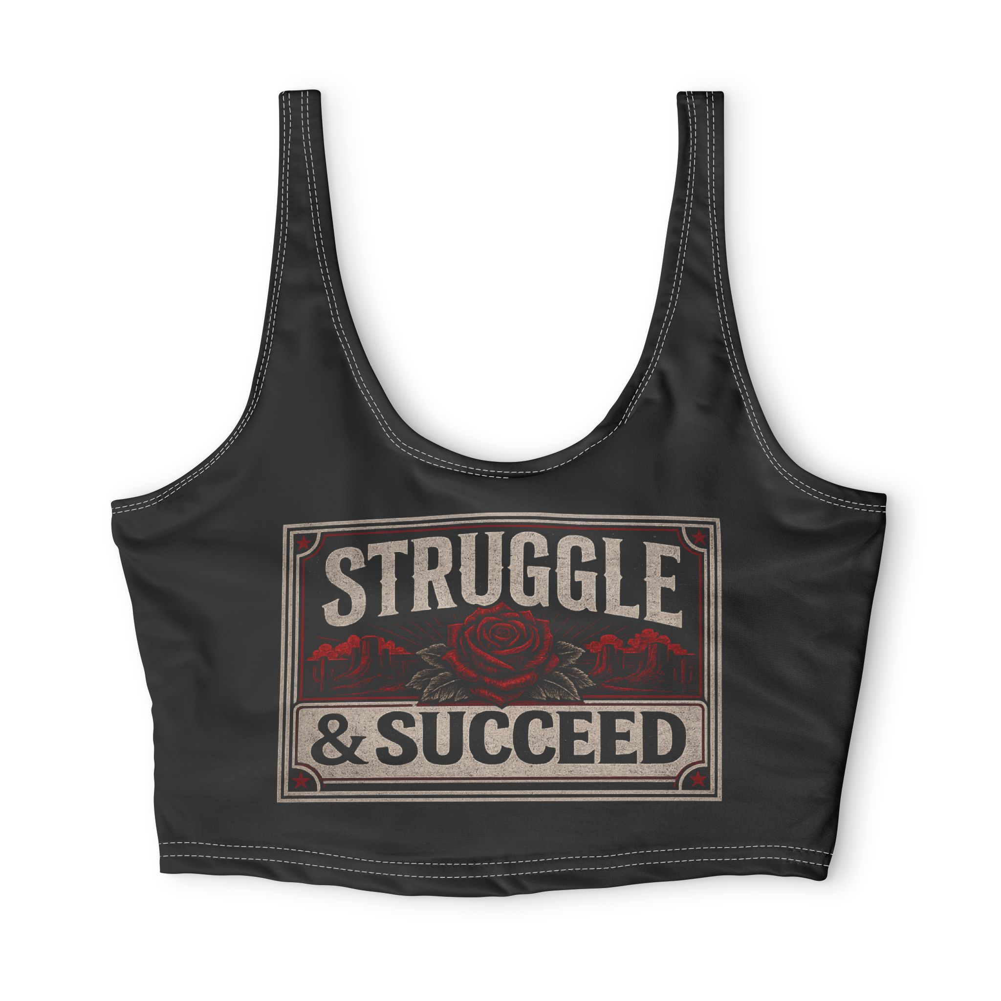 Struggle & Succeed — Black Sports Bra — Rose
