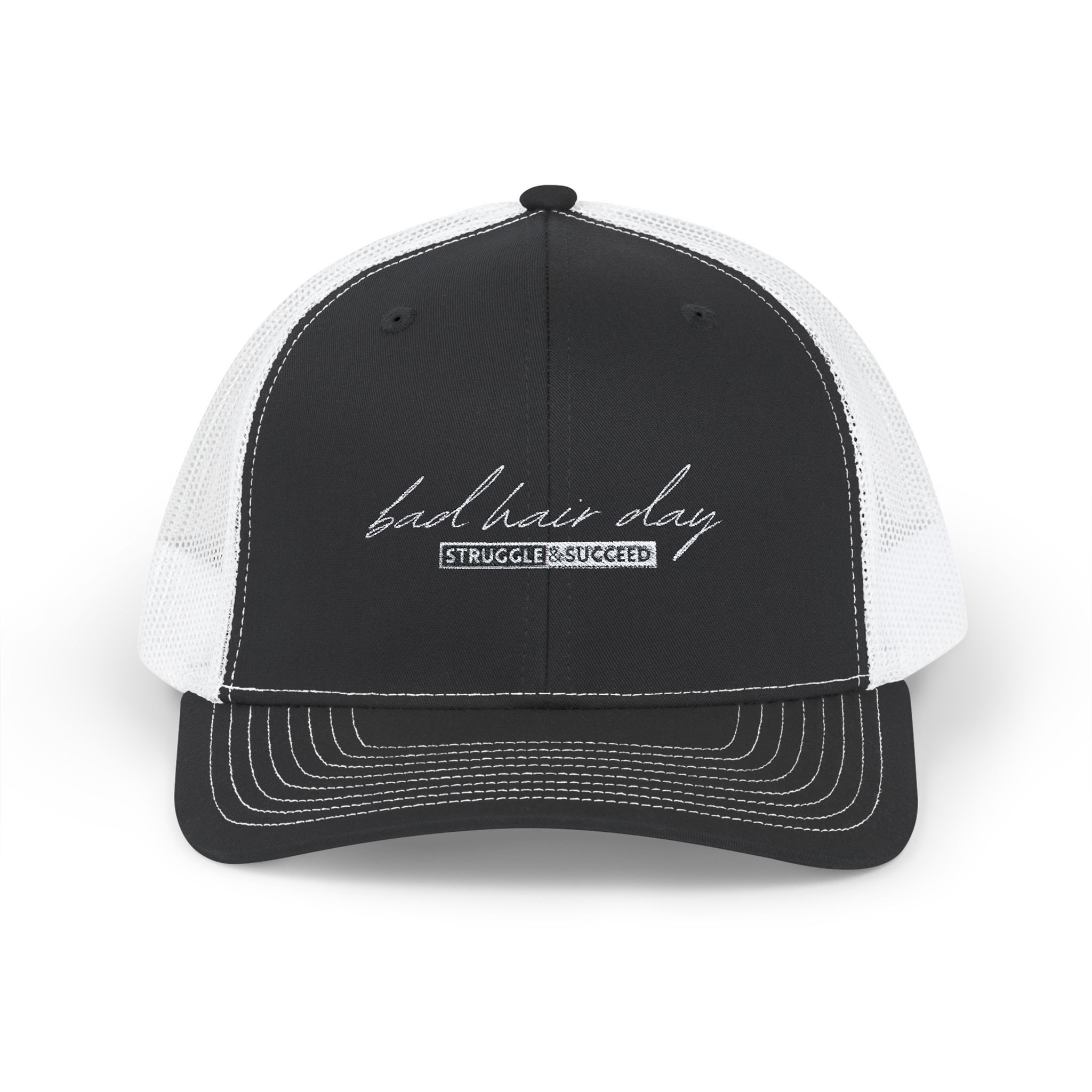 Bad Hair Day Struggle & Succeed Embroidered Snapback Trucker Hat