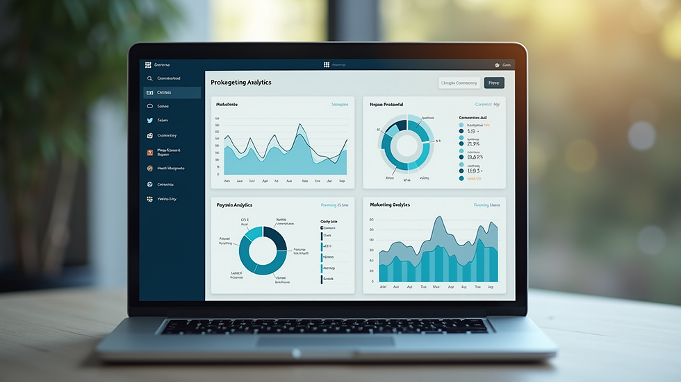 Eye-level view of a laptop with a marketing analytics dashboard