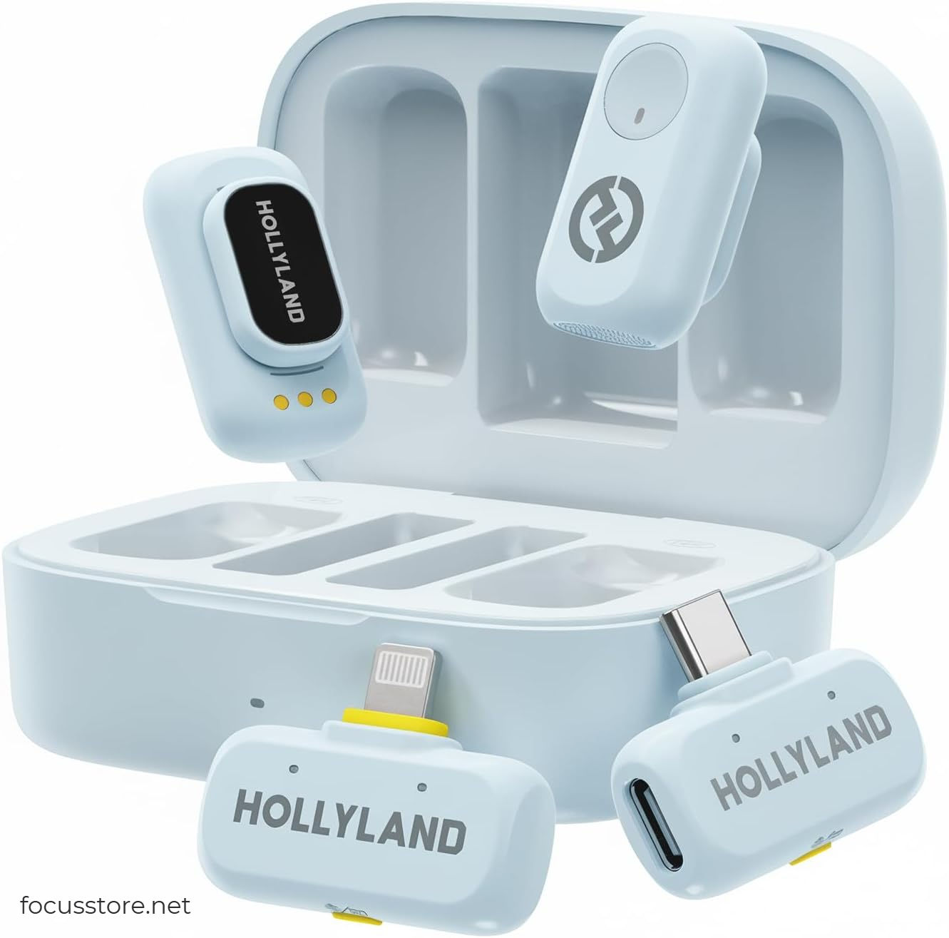 Hollyland LARK A1 Combo - micrófono inalámbrico, USB-C y Lightning (Celeste)