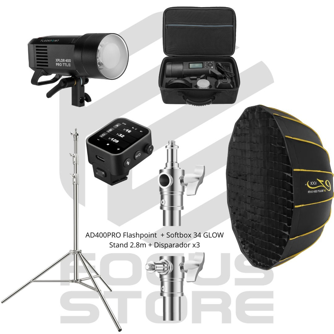 Flashpoint AD400PRO + softbox 34" Glow + stand 2.8 + disparador X3