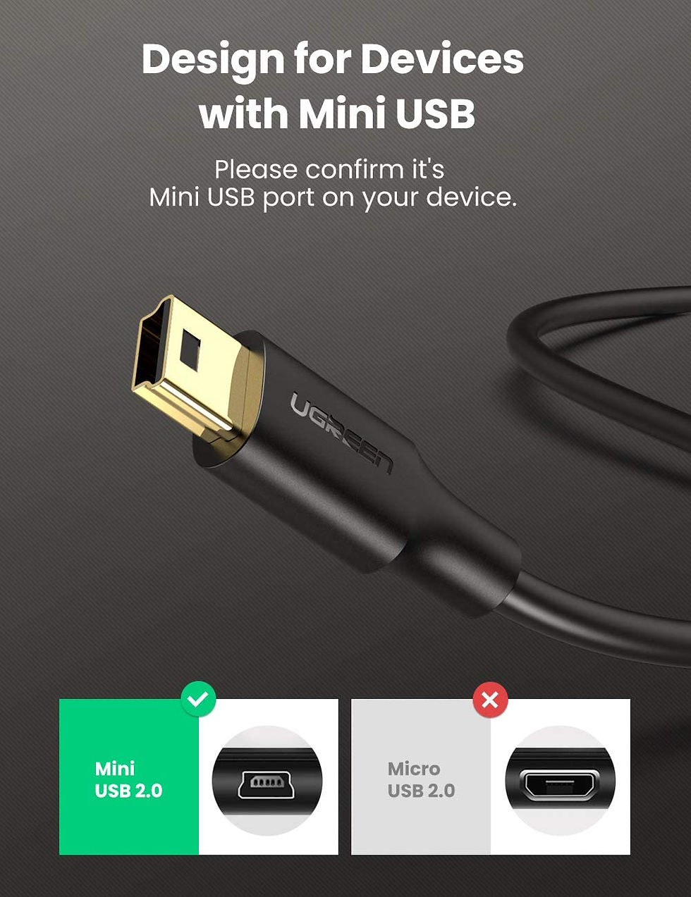Miniatura: UGREEN-Cable USB 2.0 Tipo A Mini B Cable de carga de datos (10 ft)