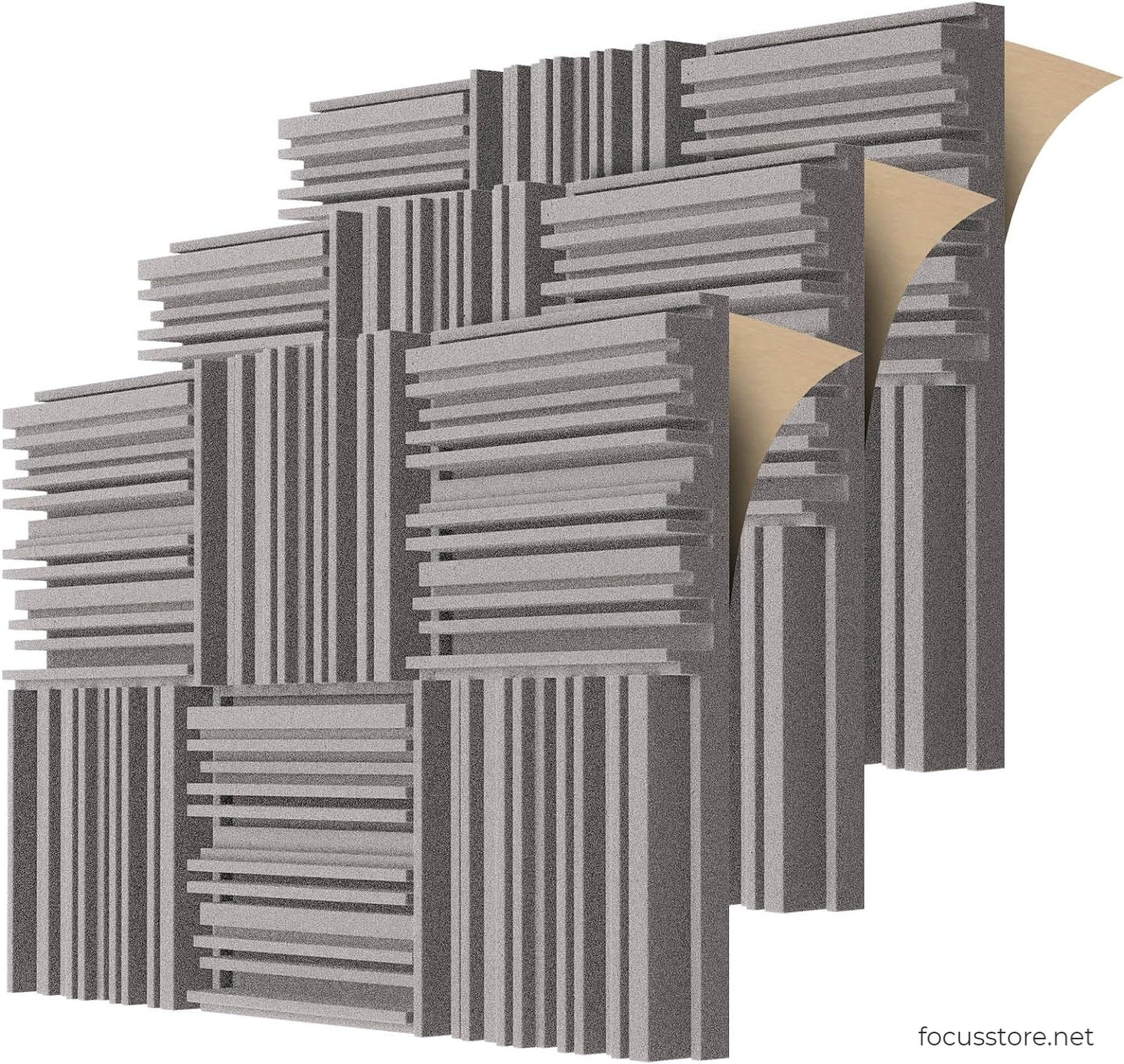 Espuma acústica con autoadhesivo 12x12x2 pulg, 18 uni. Gris