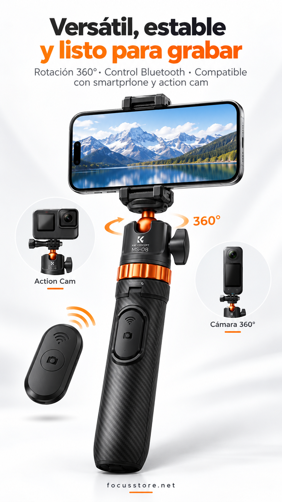 Miniatura: K&F Concept Trípode Selfie Stick de 1.59m