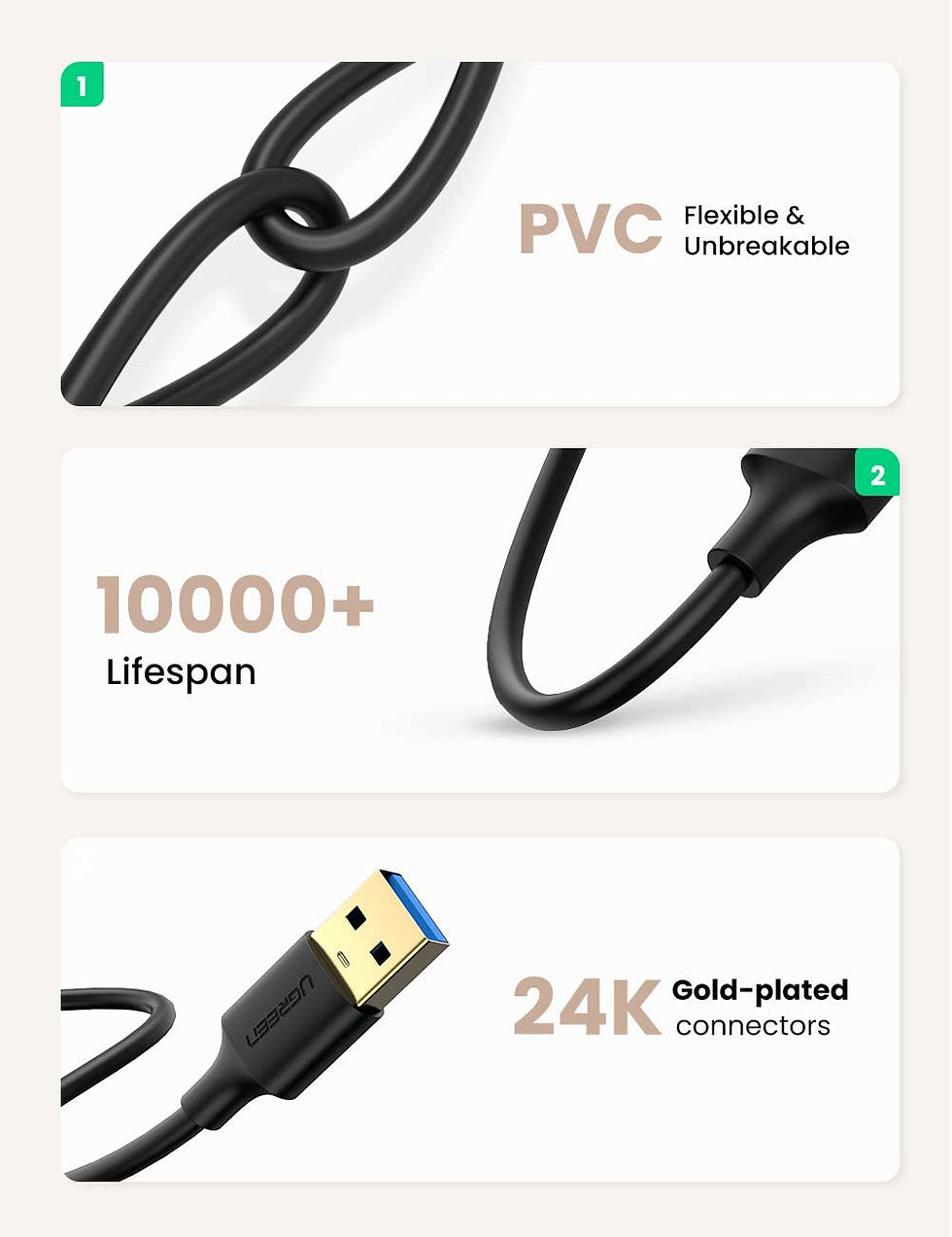 Miniatura: UGREEN-Cable USB 3.0 A a A Cable tipo A a macho para transferencia de datos