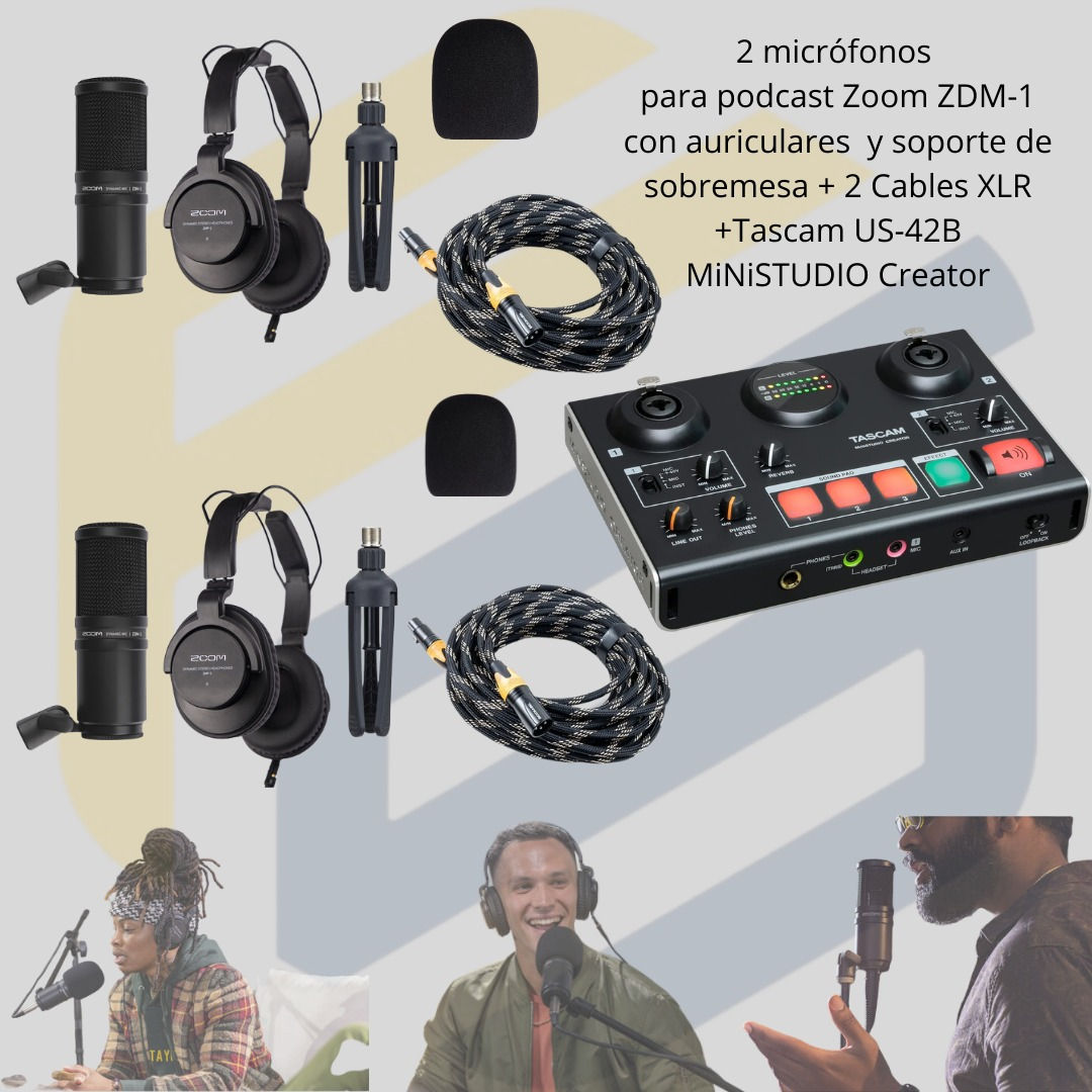 2 Microfonos Zoom ZDM-1 + TASCAM US-42B MiNiSTUDIO Creator + 2 cables XLR