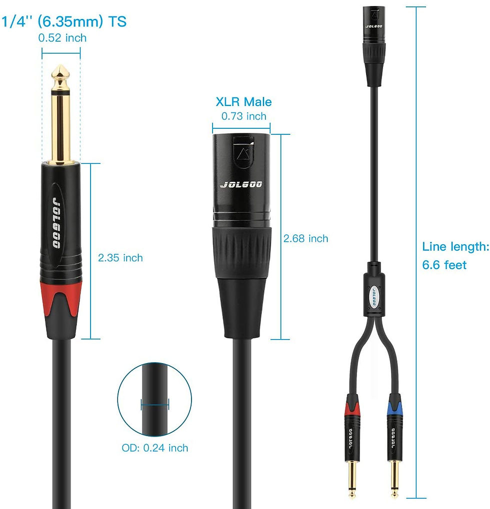 Miniatura: JOLGOO-XLR macho a Dual 1/4 "TS Mono Y Splitter Micrófono, Cable Adaptador 2mts