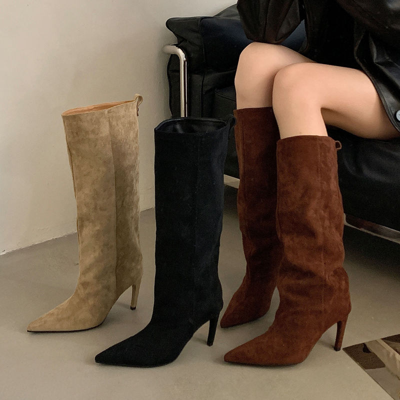 Miniatura: Aneikeh Fashion Winter Pointed Toe Knee-High Women Boots Thin Heels Shoes Female