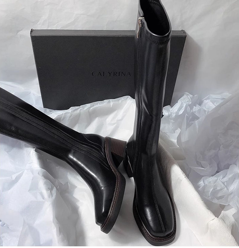 Miniatura: Vintage Thick Heel Women Knee High Boots Fashion Side Zippers Shoes Autumn Winte