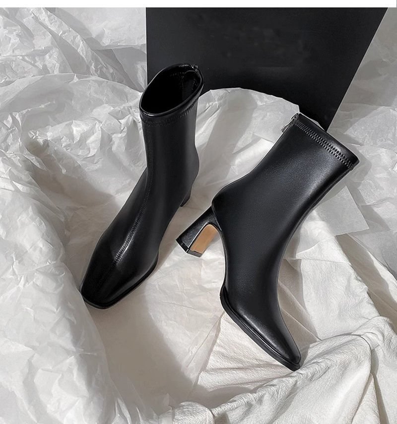 Miniatura: Vintage Warm Cotton Women Ankle Boots Fashion Elegant Square Toe Shoes Autumn Wi